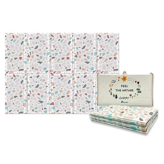 Parklon Foldable Play Mat for Baby - Deco Terrazzo Floor Mats design - Perfect Tummy Time Mat & Nursery Rug - Portable Playroom Rug, Indoor/Outdoor, Waterproof, Made in Korea - Large 79" x 55"