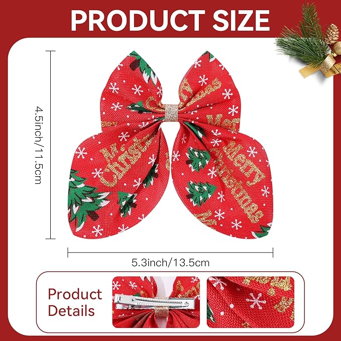 CN 7PCS Christmas Hair Bows for Girls Red Toddler Bows Clips with Christmas Tree Santa Claus Snowman Pattern Xmas Hair Accessories for Kids Party Decorations