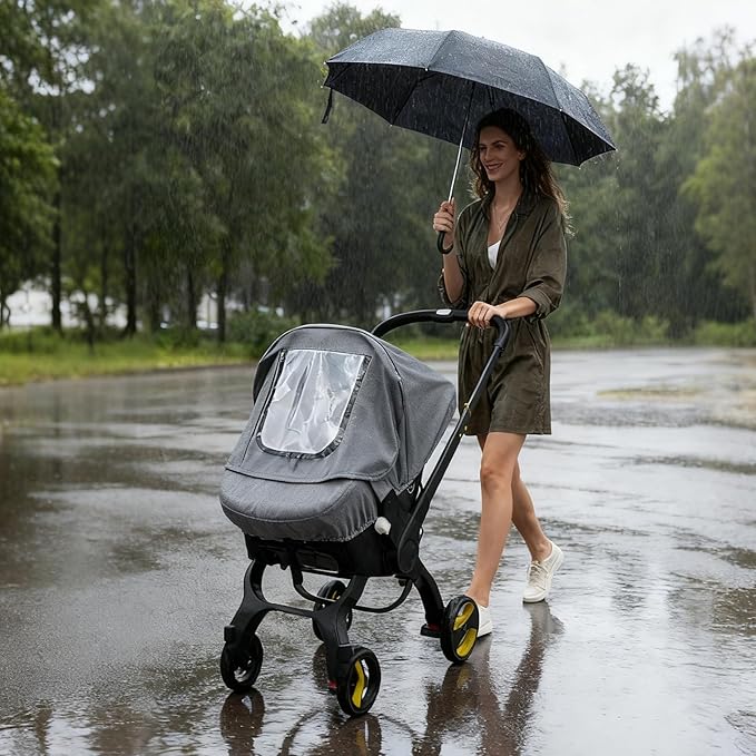 Baby Car Seat Rain Cover, Waterproof Carseat Cover with Transparent Window, Breathable Infant Car Seat Weather Shield for Girls Boys, Anti-Collapse Canopy Covers for Doona