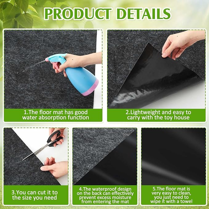 Kids Outdoor Playhouse Mat for Baby Toddlers, 61'' x 57'' Non Slip Washable Activity Rug Playhouse Accessories for Floor Home Ground Children Portable
