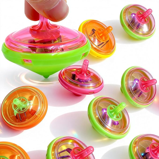PROLOSO 100 Pcs Light Up Spinning Tops LED Flashing Spinners with Gyroscope