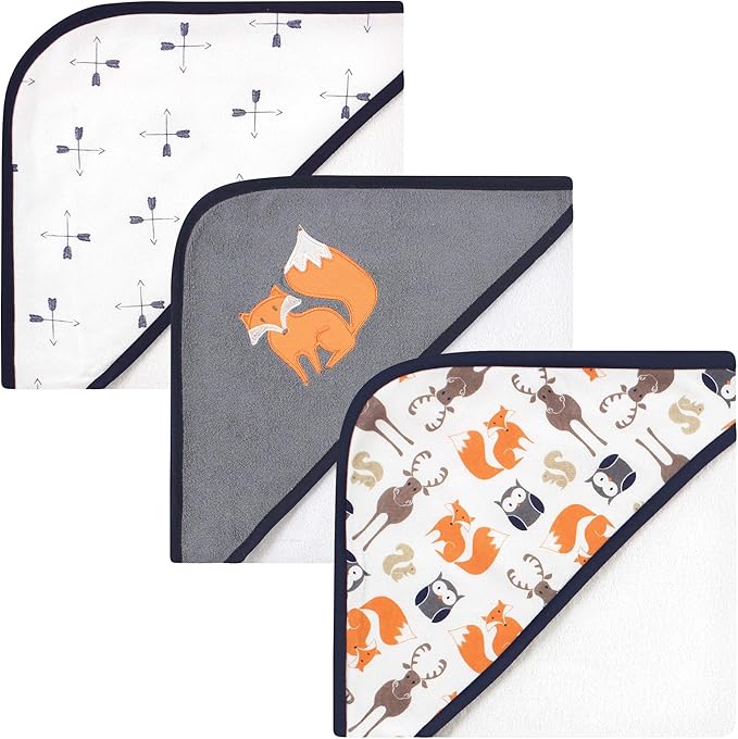 Hudson Baby Unisex Baby Cotton Rich Hooded Towels, Orange Fox, One Size