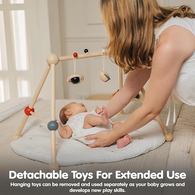 PlanToys® Wooden Baby Play Gym | Eco Friendly Sensory & Tummy Time Toy | Montessori Activity Gym for Newborn Visual Development, Focus, Motor Skills & Early Learning