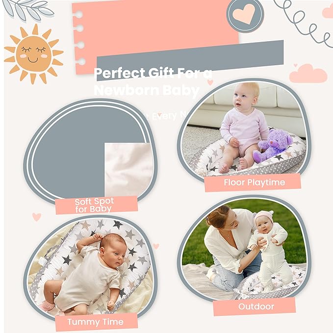 Baby Lounger - Breathable & Soft Baby Lounger for Newborn 0-24 Months, Soft Portable Baby Lounger Pillow, Newborn Babies Essentials, Snuggle Lounger Me