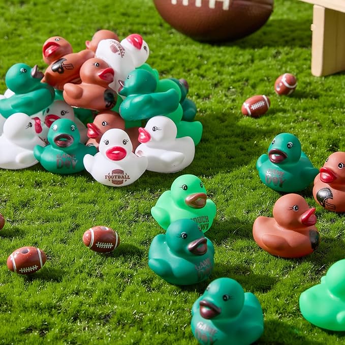 Gejoy 100 Pcs Football Rubber Ducks Assorted Sports Rubber Duckies Bulk Mini Tiny Pool Toy Ducks for Football Team Favors Gifts