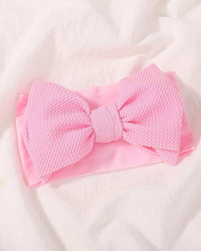 jollybows 3PCS Baby Bows Headbands Soft Nylon Baby Girl Headbands for Newborn Infant Toddler Kids Cute Bow Wide Hairbands Hair Accessories(White+Red+Pink)