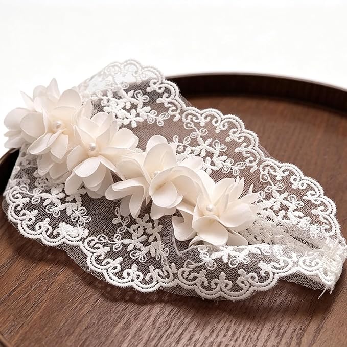 Baby Girls Hairband Soft White Bow Lace Headband Elastic Floral Hairbands Hair Accessory for Newborn Infant Toddler