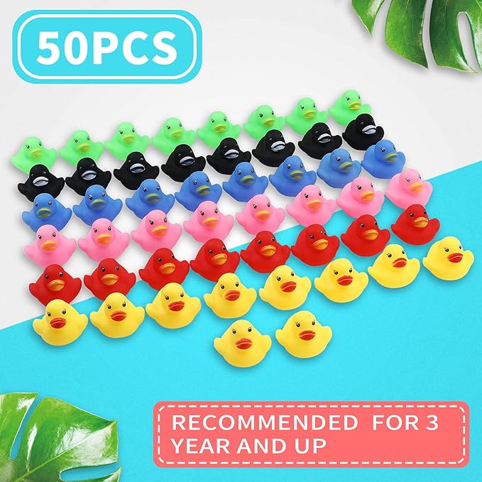 GADIEDIE50 Pack Multicolor Mini Rubber Ducky Float Ducks Baby Bath Toy, Great for Jeep Ducking, Shower, Birthday Party, Carnival Game Gift(1.6"x 1.5" x 1.2". 6 Colors)