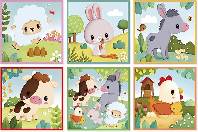 Janod - Farm-Themed Cardboard Puzzle Cubes for Toddlers (9 Cubes, 6 Puzzles) - Entertaining Toddlers During Travel - Enhances Fine Motor Skills - Lightweight and Safe - Educational and Fun