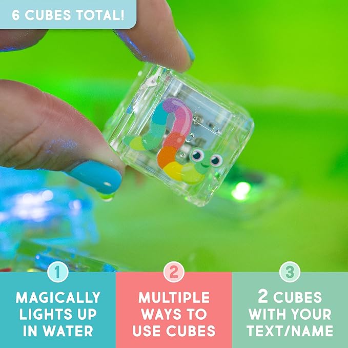 Glo Pals Personalized Insects Theme Water-Activated Light-Up Cubes Bath Toy – 6 Pack Bath Toys for Kids, Custom Name Light Up Bath Cubes, Sensory Bath Toys for Toddlers