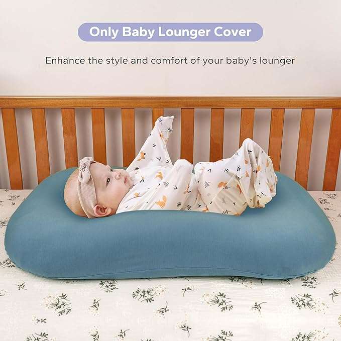 FUNUPUP Rayon Derived from Bamboo Baby Lounger Cover Compatible with Snuggle Me Lounger, Infant Lounger Pillow Cover for Newborn, Removable Elastic Newborn Lounger Cover,Cover Only,Blue
