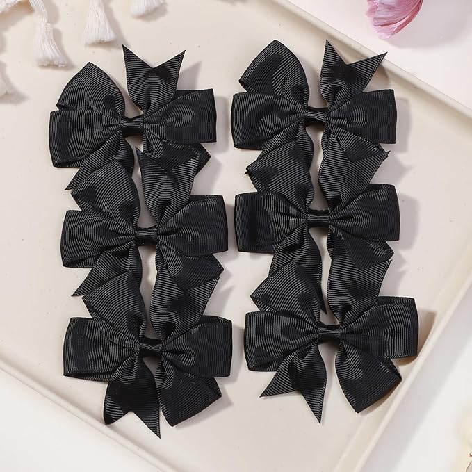 Choicbaby 3 Inches Hair Bows for Girls Black Grosgrain Ribbon Pinwheel Hair Bows Clips Toddler Hair Clips for Birthday Baby Shower Gifts 6 Pack Photo Props