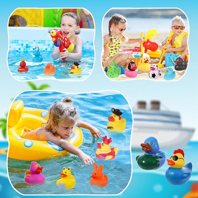 60 PCS Cruise Duck Tags Kits Includes 20 Pcs Cruise Ducks and 20 Pcs Cruise Duck Tags with 20 Pcs Rubber Bands, Cruising Rubber Ducks for Cruise Ship Hiding Ducks