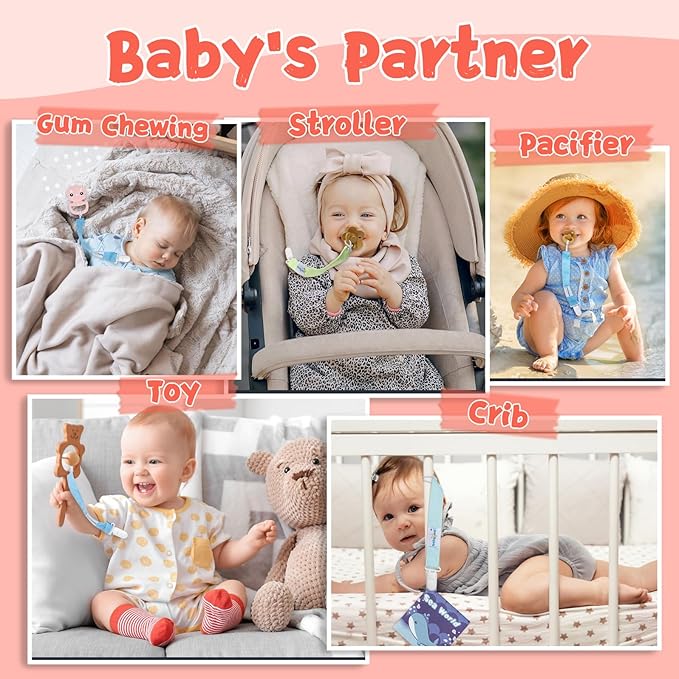 babygoal Baby Solid Color Pacifier Clips, 6 Pack Pacifier Holder Clip for Boys and Girls Fits Most Pacifiers and Binkies
