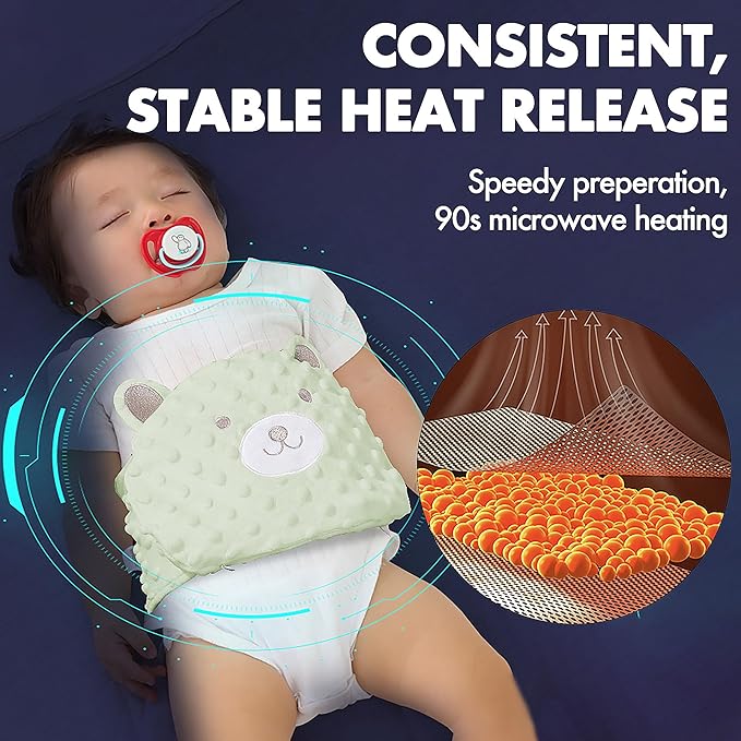 Baby Colic Relief Gripe Belt Seed Heating Pad with Gentle Warmth Tummy Wrap for Soothing Gas and Upset Stomach (Green, 0m+)