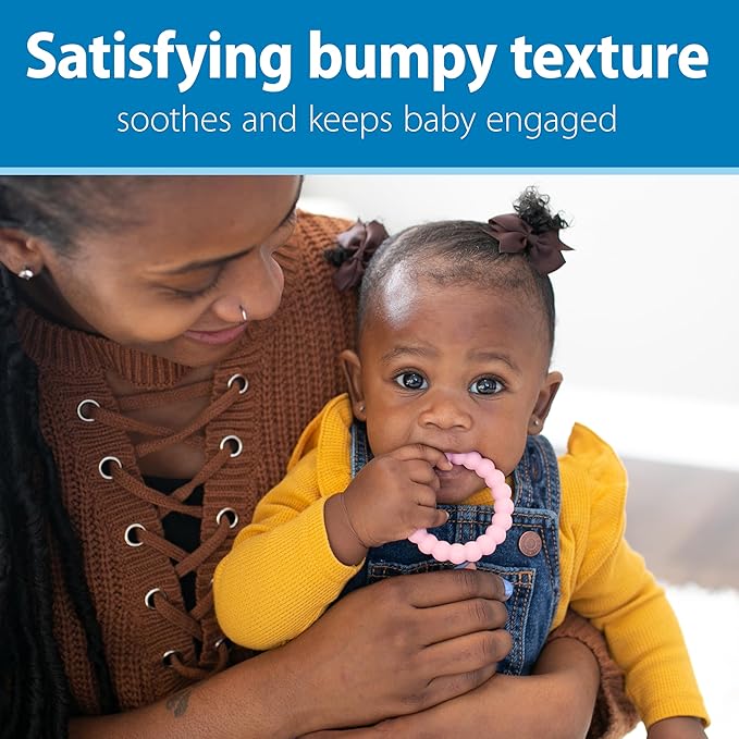 Dr. Brown's Flexees Teether Rings, 100% Silicone, Soft and Easy to Hold, Encourages Self-Soothe, 3 Pack, Pink, White, Gray, BPA Free, 3m+