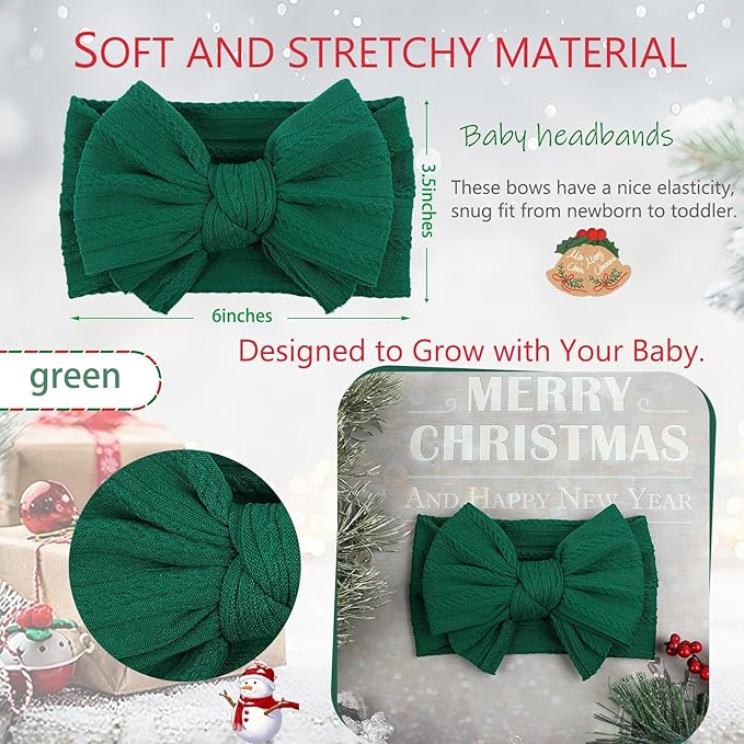 LemonSpace Handmade Baby Girls Headbands Bows Soft Stretchy Nylon Hair Bands Hair Accessories with Bows for Newborn Baby Girls Infant Toddlers Kids(Green)