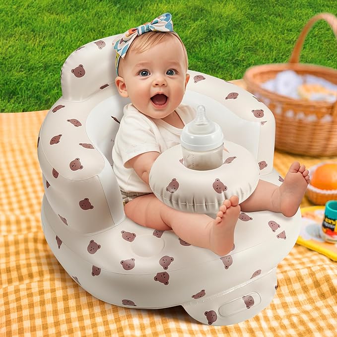 Inflatable Baby Seat for 3-36 Months, Back Support, Built-in Air Pump, Learning to Sit, Blow Up Floor Seat with Tray