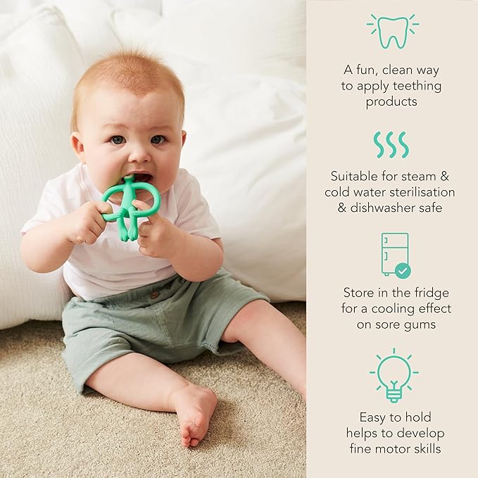 Matchstick Monkey Silicone Teether & Gel Applicator – Silicone Baby Teether, Easy-to-Grip, BPA-Free, Supports Self-Soothing & Early Brushing, 3 Months+, 4 Inches, Green