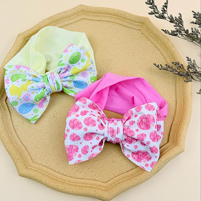 Easter Bunny Headband for Baby Girl, Turban Nylon Elastic Hair Band with Flower Bow, Newborn Infant Toddler Easter Hair Accessories (Y17, FZ)