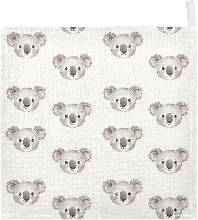 vvfelixl Cartoon Koala Bear Face Baby Burp Cloths Baby Muslin Washcloths for Boys Girls Cotton Babys Face Towel for Newborn Infants Soft and Absorbent 11.8 X 11.8 in, 5 Pack