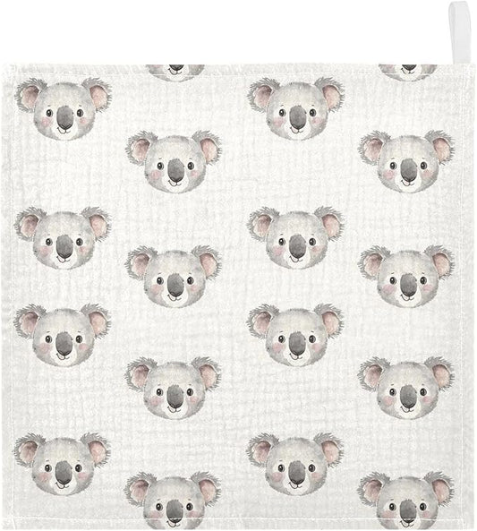 vvfelixl Baby Muslin Washcloths Cartoon Koala Bear Face Baby Burp Cloths Cotton Babys Face Towel for Newborn Infants Boys Girls Soft and Absorbent 11.8 X 11.8 in, 3 Pack
