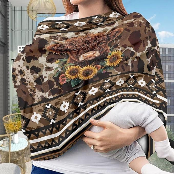 Sunflower Cow Aztec Print Car Seat Covers Baby Multi-Use Car Seat Canopy Carrier Cover, Breathable Breastfeeding Cover Western Baby Stuff Boys & Girls