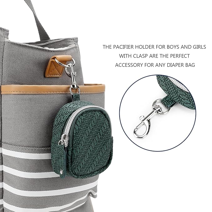MOMIGO Pacifier Case Bag - Pacifier Holder with Clip for Diaper Bag Stroller Purse Charm, Holds 2 Pacifiers Outdoor Travel (Green)
