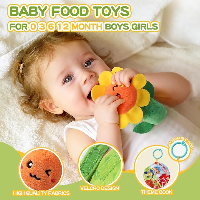 Montessori Toys for Babies 6-12 Months, Plush Vegetable Garden Sensory Sorting Toy with Storage Base, Soft Plush Farm Harvest Game for Fine Motor Skills, Perfect Baby Boys Girls Gift 0-2 Year Old