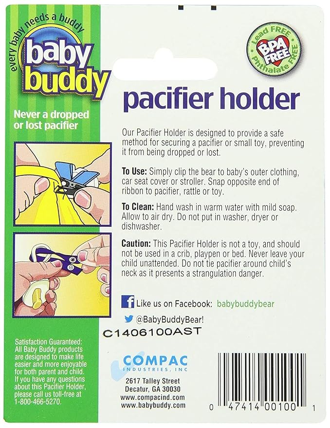 Baby Buddy Pacifier Clip Holder, Newborn Essential with Universal Fit for All Binky and Teether Brands, Ages 4+ Months, Yellow, 1 Pack