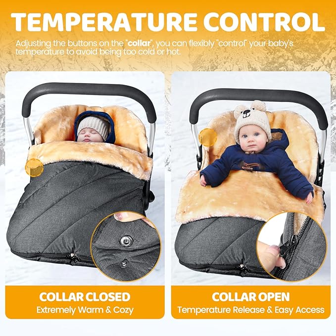 Orzbow Faux Sheepskin Winter Car Seat Cover for Babies, Water Repellent Bunting Bag for Car Seats & Strollers, Warm and Cozy Carseat Footmuff to Protect Baby from Cold Wind, Machine Washable, Gray