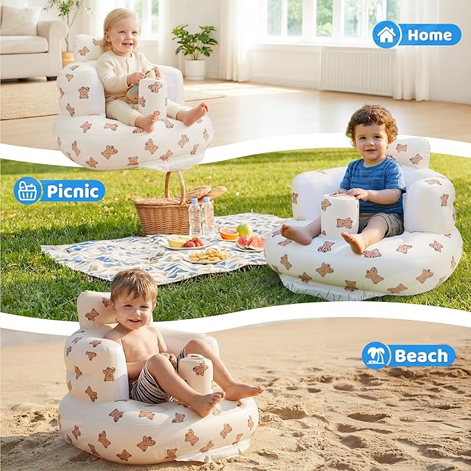 UNEEDE Inflatable Baby Seat for 3 Months & Up, Infant Floor Chair for Sitting Up with Built in Air Pump, Lightweight Travel Baby Seat for Home, Camping, Beach & Outdoor