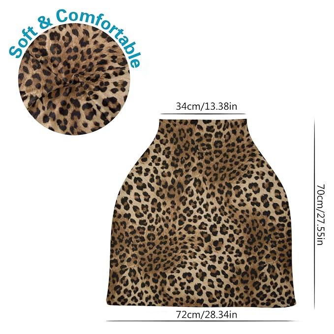 Pretty Leopard Print Stretchy Baby Car Seat Cover Infant Canopy Nursing Covers Breastfeeding Cover Breathable Windproof Winter Scarf for Boys Girls