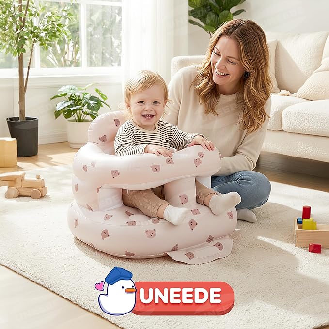 UNEEDE Inflatable Baby Seat for 3 Months & up, Infant Floor Baby Chair with Fence & Built in Air Pump, Lightweight Travel Baby Bath Seat for Home, Camping, Beach & Outdoor