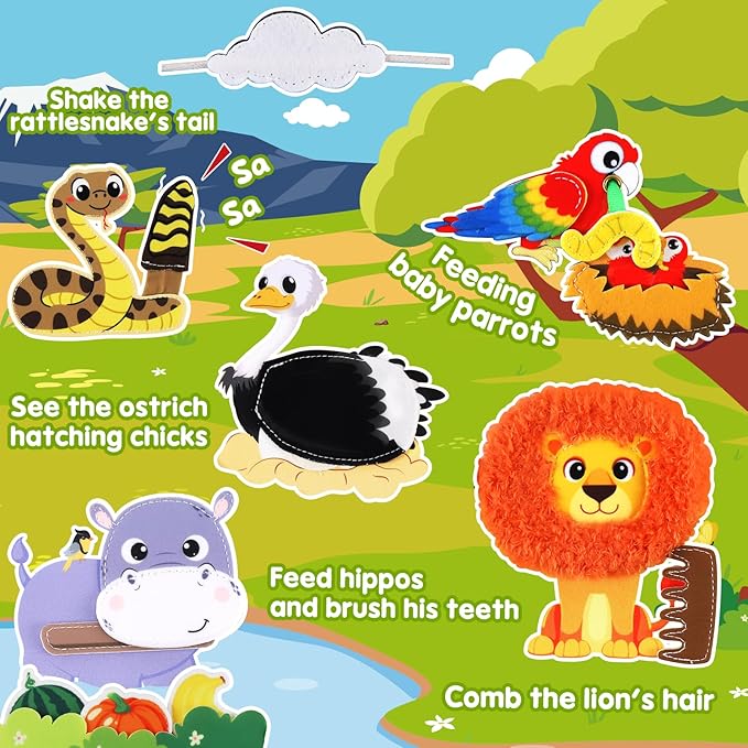 Wild-Animals Busy Book for Toddlers 1-3, Montessori Toys Busy Board for 1 Year Old Boy Girl Gifts, Toddler Easter Basket Stuffers Learning Quiet Activity Book, Educational Airplane One Year Travel Toy