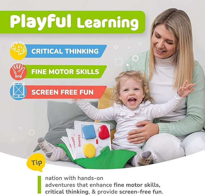 deMoca Busy Book for Toddlers 1–3, Quiet No Noise Activity Book for Travel and Public Use, Montessori My Quiet Book for 1 Year Old, Busy Board Gift for Boys and Girls
