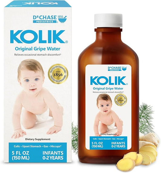 KOLIK Original Gripe Water - Baby’s Colic Relief with Ginger & Dill Oil - Gripe Water for Babies & Infants - Baby Gas Relief for Stomach Discomfort & Hiccups - Newborn Essentials - 150ml (5 fl. oz.)