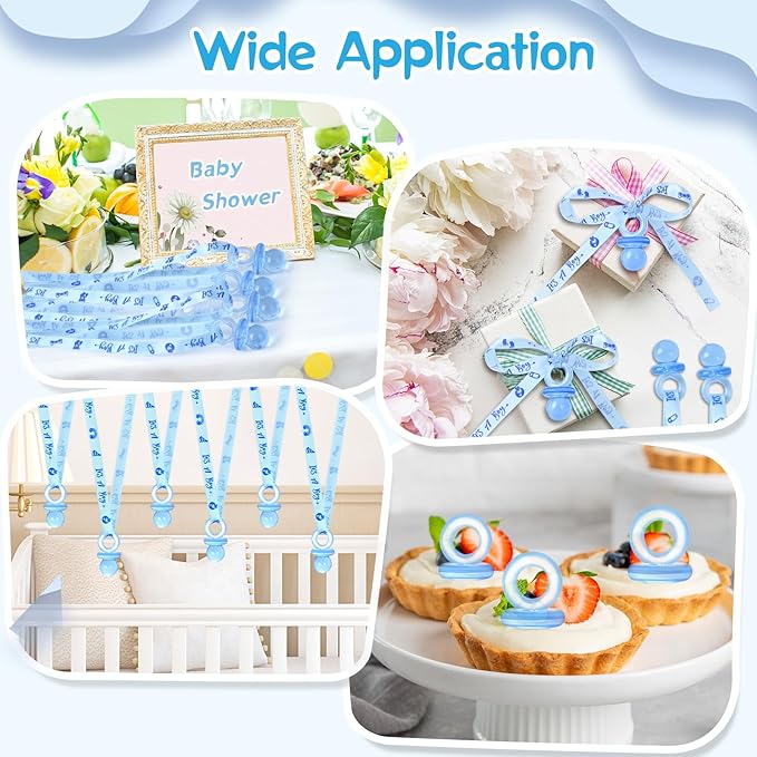 ZYFLSQ 36 Pieces Baby Shower Pacifiers Necklace, Cute Acrylic Pacifier Necklaces for Baby Shower Games Boy Charm, Party Favors, Decorations DIY, Gender Reveal Table Scatter(Blue)