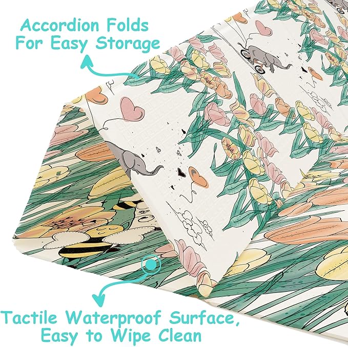 JumpOff Jo Foldable Foam Play Mat – Large Waterproof Baby & Toddler Activity Floor Mat, Double-Sided 70 x 59 Inch Play Surface