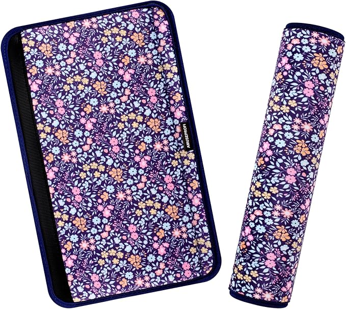 2 Pcs Plush Universal Seat Belt Cover Pad - 2-in-1 Soft Bag Handle Sleeve, Skin-Friendly & Breathable, Machine Washable, Cute Designs for Men Women Kids Car Accessories, Flowers