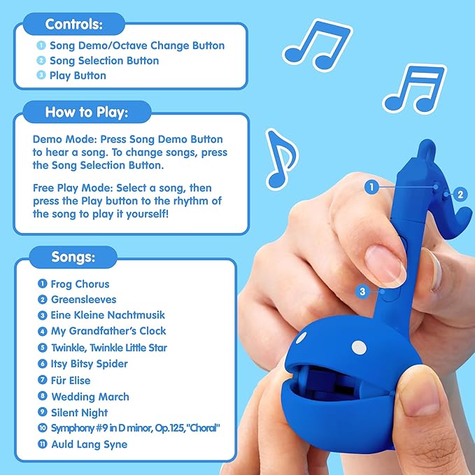 Otamatone Melody Series Japanese Electronic [Mini Size] Musical Toy [11 Pre-Programmed Songs] Portable Synthesizer from Japan by Maywa Denki [English Instruction], Blue