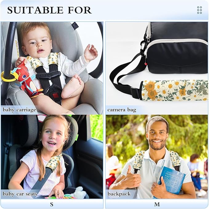 CHIFIGNO Vintage Daisies and Wildflowers Seat Belt Cover Pad 2Pcs Seatbelt Pads Cute Shoulder Pads Car Accessories for Adults Kids