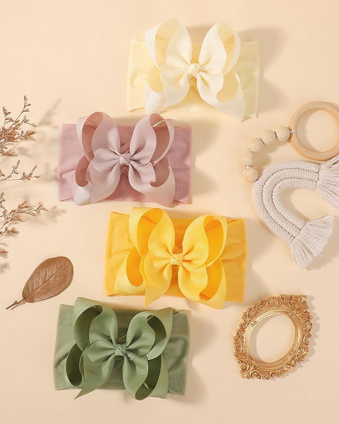 doboi 12PCS Baby Girl Bows Baby Headbands Ribbon Bow Nylon Headbands Hair Accessories Big Baby Bows for Baby Girls Infant Newborn Toddler