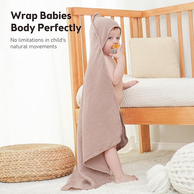 Susurration Hooded Baby Towels for Newborn 2 Pack 100% Muslin Cotton Towel for Babies，Highly Absorbent and Newborn Essential 30x30 Inch Pink Star&Sand