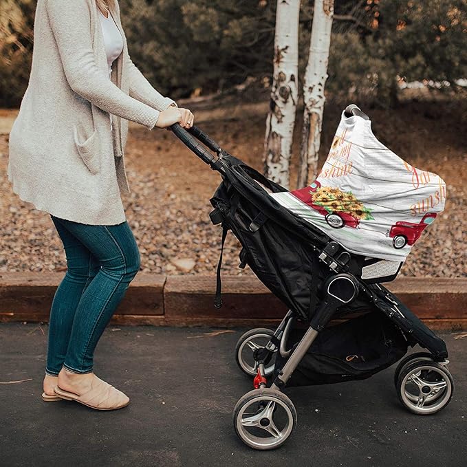 Nursing Cover for Breastfeeding Scarf Super Soft Cotton Multi Use for Baby Car Seat Covers Canopy Shopping Cart Cover Blanket Stroller Cover-You are My Sunshine Sunflowers Truck