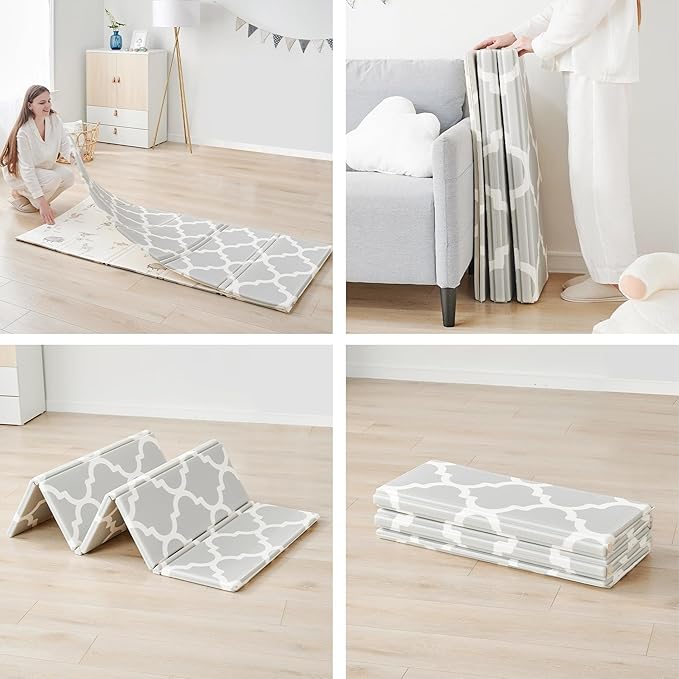 Fortella Extra Large Baby Play Mat for Playpens, 71.5”x70” Reversible & Waterproof, Certified Non-Toxic Foam Mat, 0.6” Thick Foldable Playmat with Travel Case for Tummy Time & Crawling, Indoor Outdoor