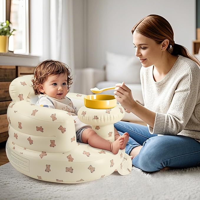 Inflatable Baby Seat for 3-36 Months, Back Support, Built-in Air Pump, Learning to Sit, Blow Up Floor Seat with Tray