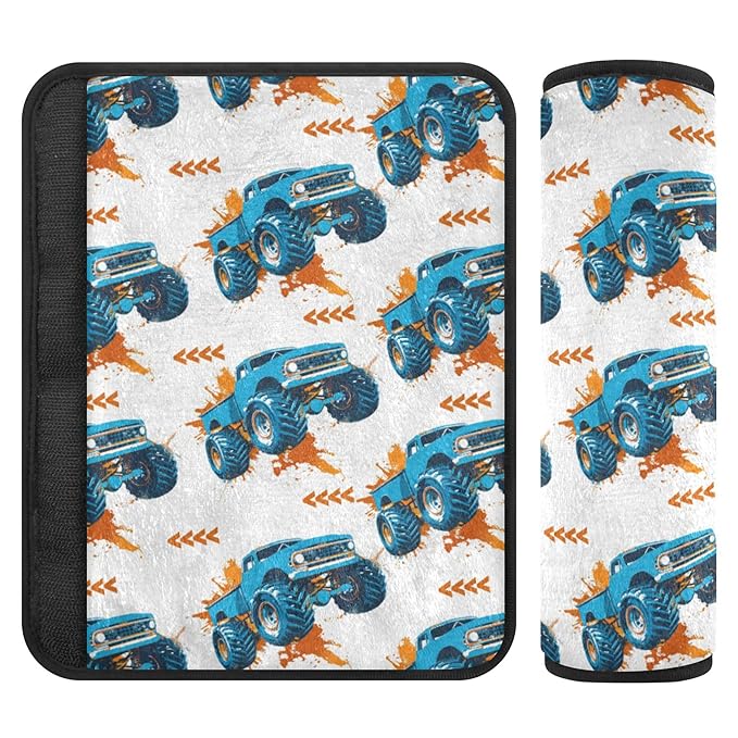 Cartoon Truck Car White Car Seat Belt Covers for Kids 2 Pack Toddler Seat Belt Pad for Girls Boys Soft Soft Stroller Seat Strap Cushion Shoulder Pads for Babys, Seat Shoulder Protector for Vehicle