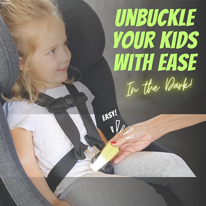 UnbuckleMe Car Seat Buckle Release Tool - New 2024 Glow in the Dark - Easy Opener Aid for Arthritis, Long Nails, Older Kids - Button pusher for infant, toddler car seats - As Seen on Shark Tank (1 Pk)