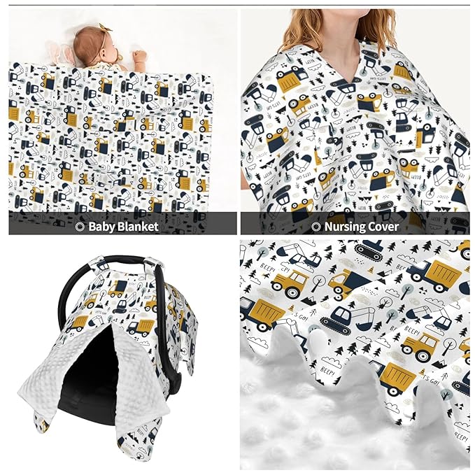 Cars Truck Tractor Baby Car Seat Canopy Nursing Cover for Newborn Car Seat Breastfeeding Covers Blanket Newborn Shower Gift